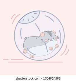 Cute little hamster running in the ball. Vector illustration