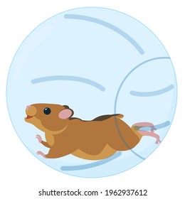 Kleiner Hamster mit blauem transparentem Ball. Vektorgrafik