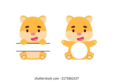 Kleiner Hamster gespalten Monogramm. Fantastischer Cartoon-Charakter für Kinder-T-Shirts, Kinderdekoration, Babydusche, Grußkarten, Einladungen, Scrapbooking, Hausausstattung. Vektorgrafik