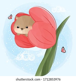 cute little hamster in a tulip