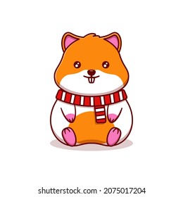 cute little hamster vector illustration design with winter scarf