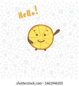 Cute little hand drawn lemon saying Hello, vector illustration