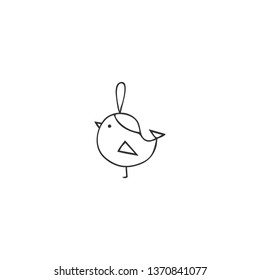 A cute little handmade bird toy. Vector logo element. Hand drawn isolated illustration. For business identity and branding, for authors of handicraft products.