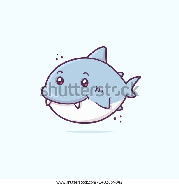Cute Little Happy Baby Shark Kawaii Stock Vector (Royalty Free) 1402659842