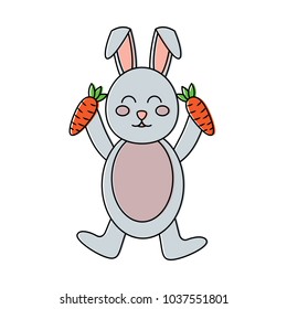 cute little happy bunny holding carrots vector illustration