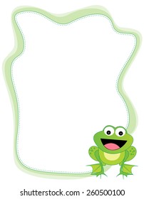 Cute little happy frog isolated on white background border / frame