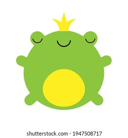 Cute little happy frog prince with a golden crown on its head illustration