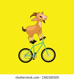 Cute Little Happy Goat Cartoon Vector Illustration Riding Cycle