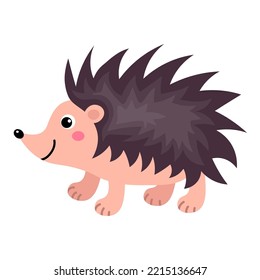 Cute little happy hedgehog in flat style isolated on white background. 