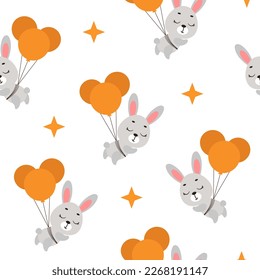 Rutsche kleine Hasen fliegen auf Ballons nahtlos kindisch Muster. Funny Cartoon Tier Charakter für Stoff, Umhüllung, Textil, Tapete, Bekleidung. Vektorgrafik