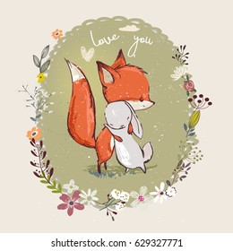 cute little hare with fox