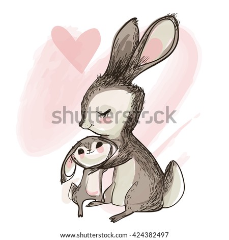 cute little hare with mom