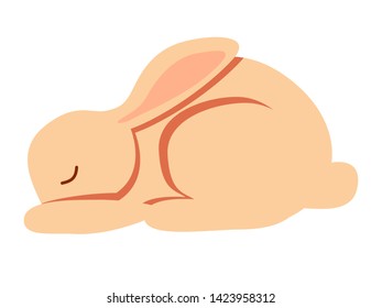 Cute little hare sleeping. Simple cartoon character isolated on white background. Flat vetor illustration.
