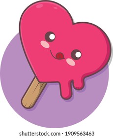 Cute Little Heart Ice cream flat design . Illustration