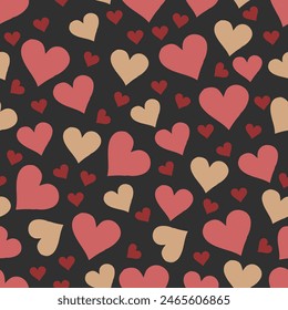 Cute little hearts seamless pattern for Valentine's day wrapping paper and other crafts, vector illustration, black background