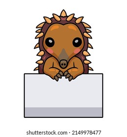 Cute little hedgehog cartoon with blank sign
