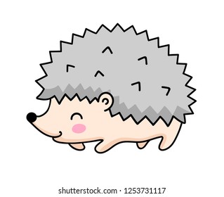 Cute little hedgehog. Cartoon character.  Sticker, patch, badge, pin for kids, children, babies. Vector illustration.