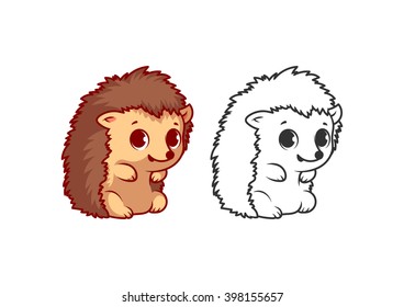Cute little hedgehog. Cartoon vector character isolated on a white background with black outline.