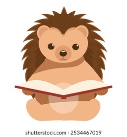 Cute little hedgehog enjoying reading a book