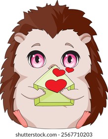 Cute Little Hedgehog With Love Letter Valentine Vector