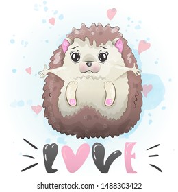 cute little hedgehog painted with watercolor