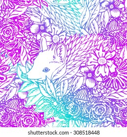 Cute little hedgehog seamless pattern. Texture, background for fabric.