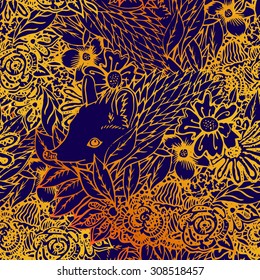 Cute little hedgehog seamless pattern. Texture, background for fabric.