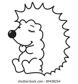 lindo pequeno ouriço sentado com olhos fechados, desenho animado, arte em linha, coloração