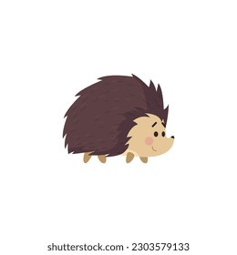 Cute little hedgehog walking, cartoon flat vector illustration isolated on white background. Cheerful childish animal character. Great for kids and nursery designs.