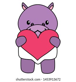 cute little hippo baby with heart love vector illustration design