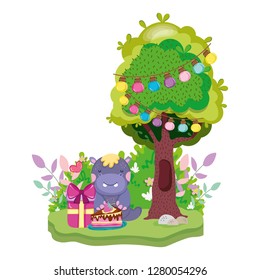 cute and little hippo character