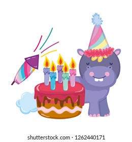 cute and little hippo character with party hat