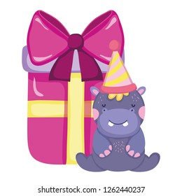cute and little hippo character with party hat