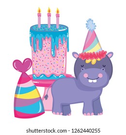 cute and little hippo character with party hat