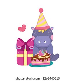 cute and little hippo character with party hat