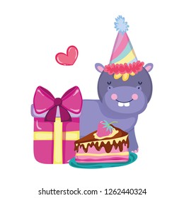 cute and little hippo character with party hat