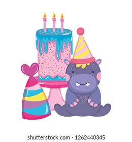 cute and little hippo character with party hat