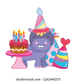 cute and little hippo character with party hat