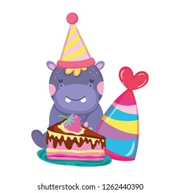 cute and little hippo character with party hat