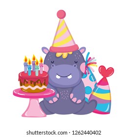 cute and little hippo character with party hat