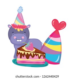 cute and little hippo character with party hat