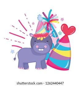 cute and little hippo character with party hat