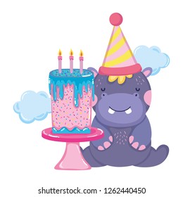 cute and little hippo character with party hat