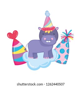 cute and little hippo character with party hat