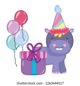 cute and little hippo character with party hat