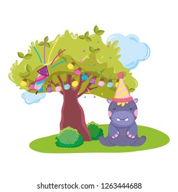 cute and little hippo character with party hat