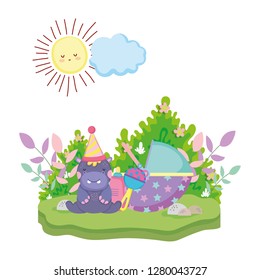 cute and little hippo character with party hat