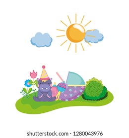 cute and little hippo character with party hat