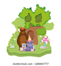 cute and little hippo character with party hat