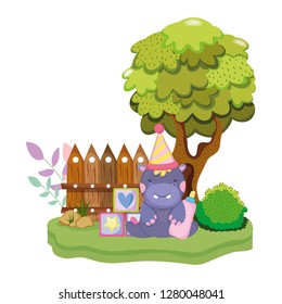 cute and little hippo character with party hat
